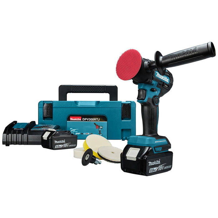 Polisseuse à batterie 50/75 mm Li-Ion LXT MAKITA DPV300RTJ avec 2 batteries 5,0 Ah, 1 chargeur et MAKPAC